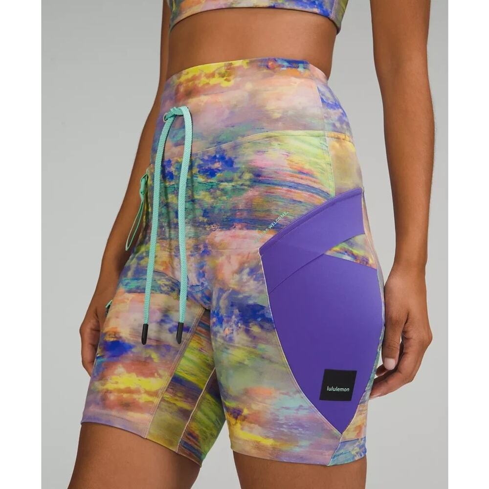 Lululemon Bike Shorts Size‎ 8 Purple Drawstring Pockets Sporty Colorful Hiking